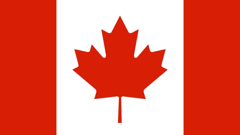 Canadian flag in red and white.